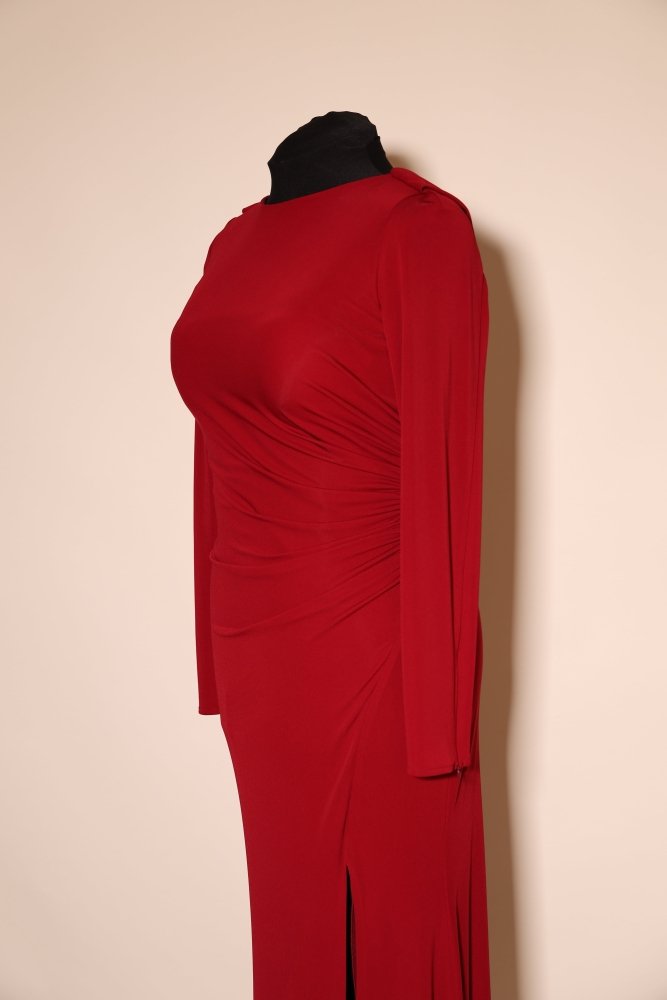 Second Hand Abendkleid mit U - Boot - Rücken - Ausschnitt und Meerjungfrauenrock, rot - Dein Kleiderladen
