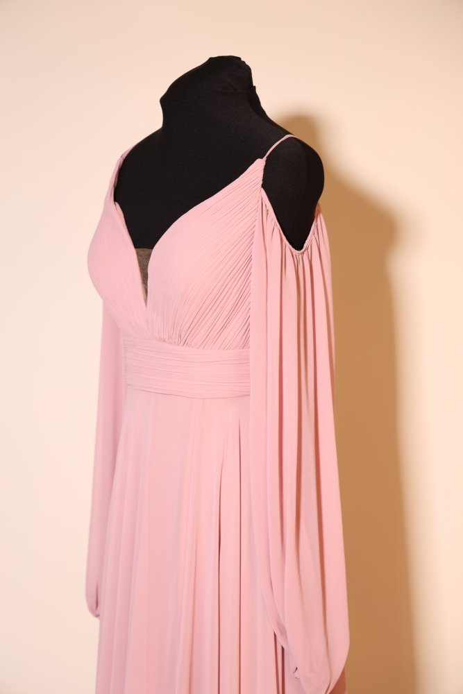 Second Hand Chiffonkleid mit langem Ärmlen und Rückenschnürung, rosa - Dein Kleiderladen