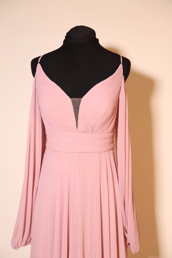 Second Hand Chiffonkleid mit langem Ärmlen und Rückenschnürung, rosa - Dein Kleiderladen