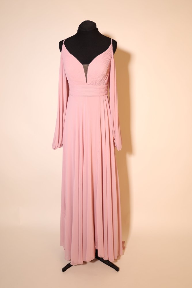 Second Hand Chiffonkleid mit langem Ärmlen und Rückenschnürung, rosa - Dein Kleiderladen