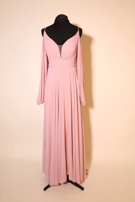 Second Hand Chiffonkleid mit langem Ärmlen und Rückenschnürung, rosa - Dein Kleiderladen
