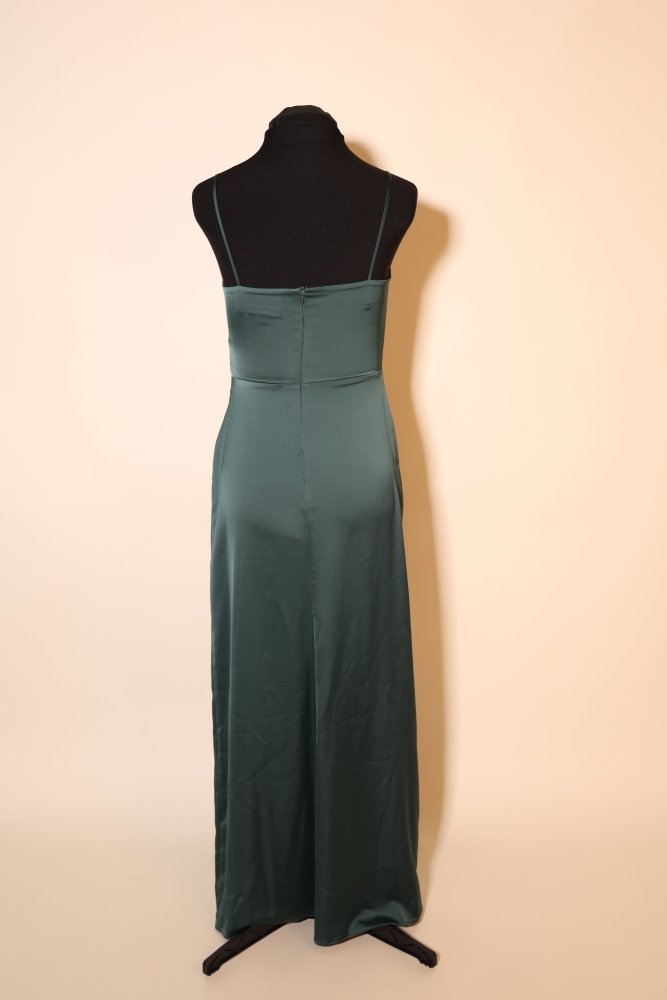 Second Hand elegantes Satin - Abendkleid mit V - Ausschnitt, dunkelgrün - Dein Kleiderladen