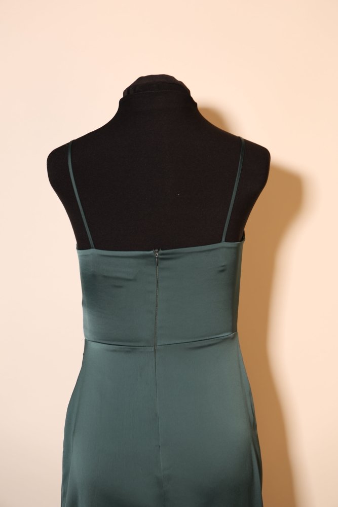 Second Hand elegantes Satin - Abendkleid mit V - Ausschnitt, dunkelgrün - Dein Kleiderladen