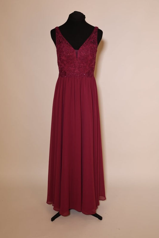 Second Hand fein besticktes Chiffon - Abendkleid mit tiefem Rückenausschnitt, magenta - Dein Kleiderladen