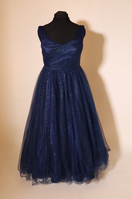 Second Hand glitzerndes Tüllkleid mit Rückenschnürung, dunkelblau - Dein Kleiderladen