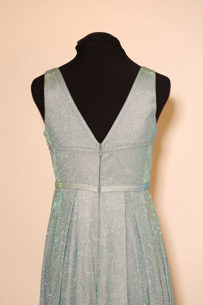 Second Hand Glitzernes Abendkleid mit V - Ausschnitt und leicht ausgestelltem Rock, mint - Dein Kleiderladen