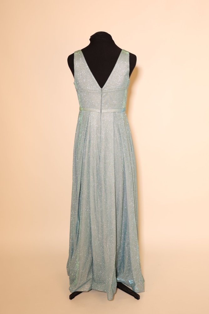 Second Hand Glitzernes Abendkleid mit V - Ausschnitt und leicht ausgestelltem Rock, mint - Dein Kleiderladen