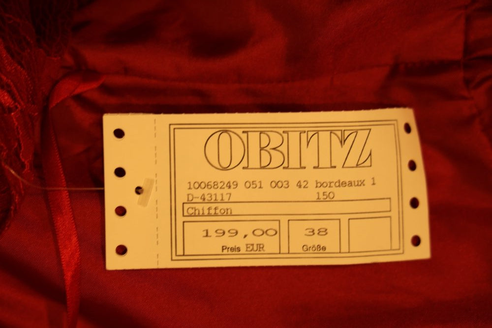 Second Hand kurzes, hochgeschlossenes Kleid mit Spitze, dunkelrot - Dein Kleiderladen