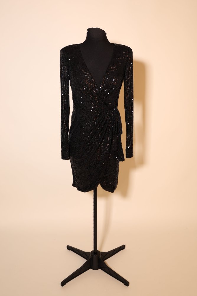 Second Hand kurzes Paillettenkleid mit langen Ärmeln, schwarz - Dein Kleiderladen