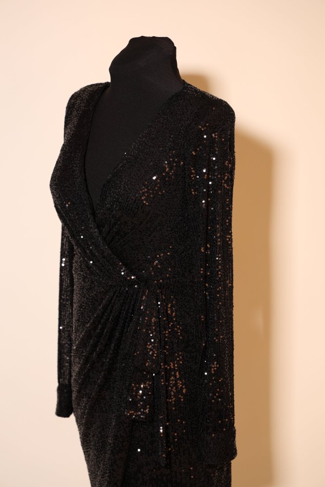 Second Hand kurzes Paillettenkleid mit langen Ärmeln, schwarz - Dein Kleiderladen