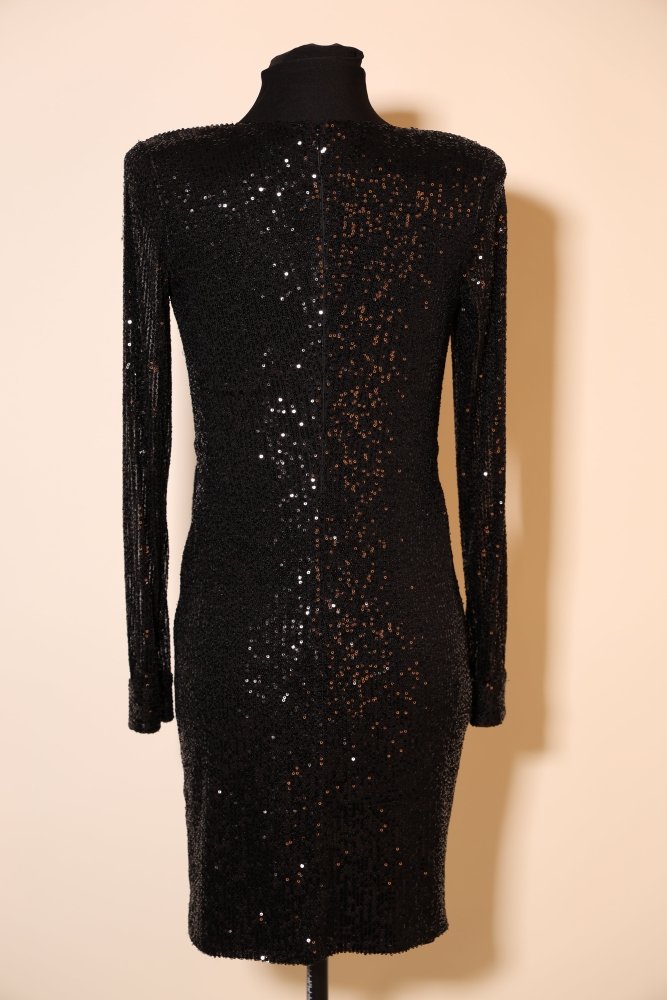 Second Hand kurzes Paillettenkleid mit langen Ärmeln, schwarz - Dein Kleiderladen