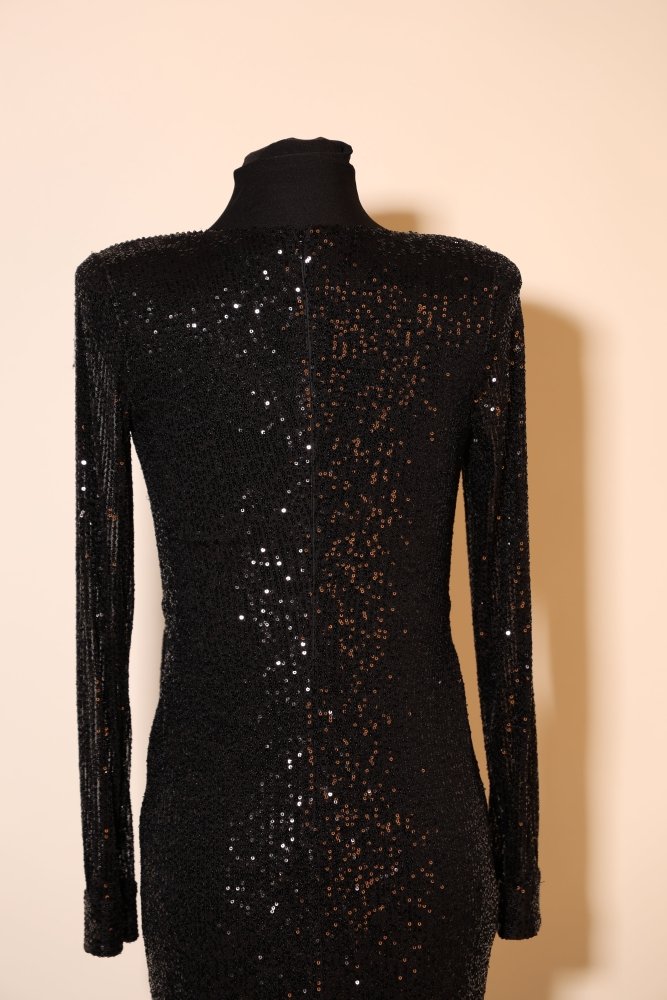 Second Hand kurzes Paillettenkleid mit langen Ärmeln, schwarz - Dein Kleiderladen