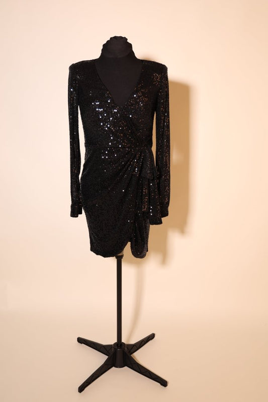 Second Hand kurzes Paillettenkleid mit langen Ärmeln, schwarz - Dein Kleiderladen