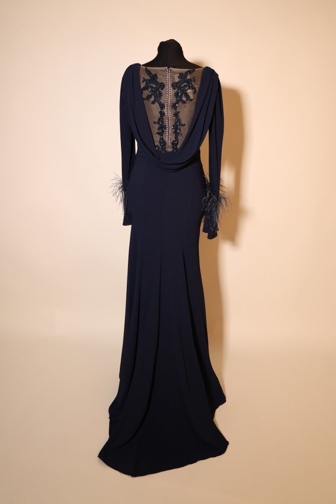 Second Hand langärmliges Kleid mit semitransparentem Rückenausschnitt, dunkelblau - Dein Kleiderladen