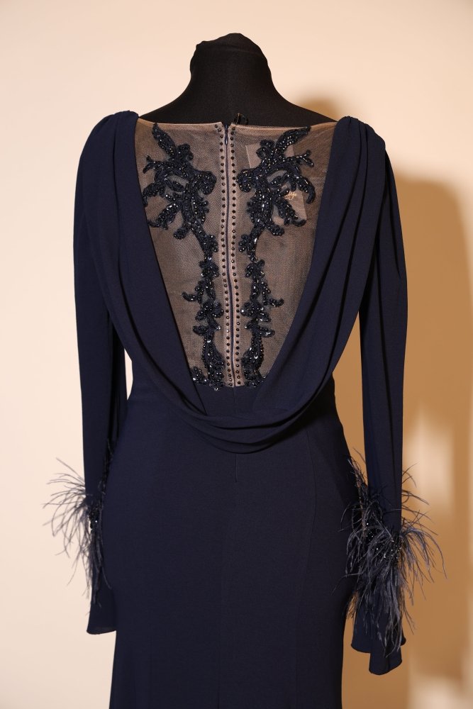Second Hand langärmliges Kleid mit semitransparentem Rückenausschnitt, dunkelblau - Dein Kleiderladen