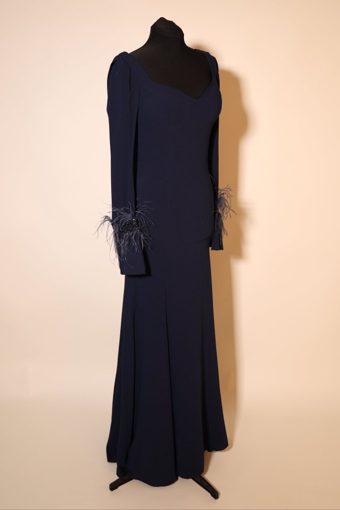 Second Hand langärmliges Kleid mit semitransparentem Rückenausschnitt, dunkelblau - Dein Kleiderladen
