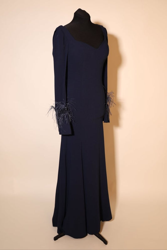 Second Hand langärmliges Kleid mit semitransparentem Rückenausschnitt, dunkelblau - Dein Kleiderladen