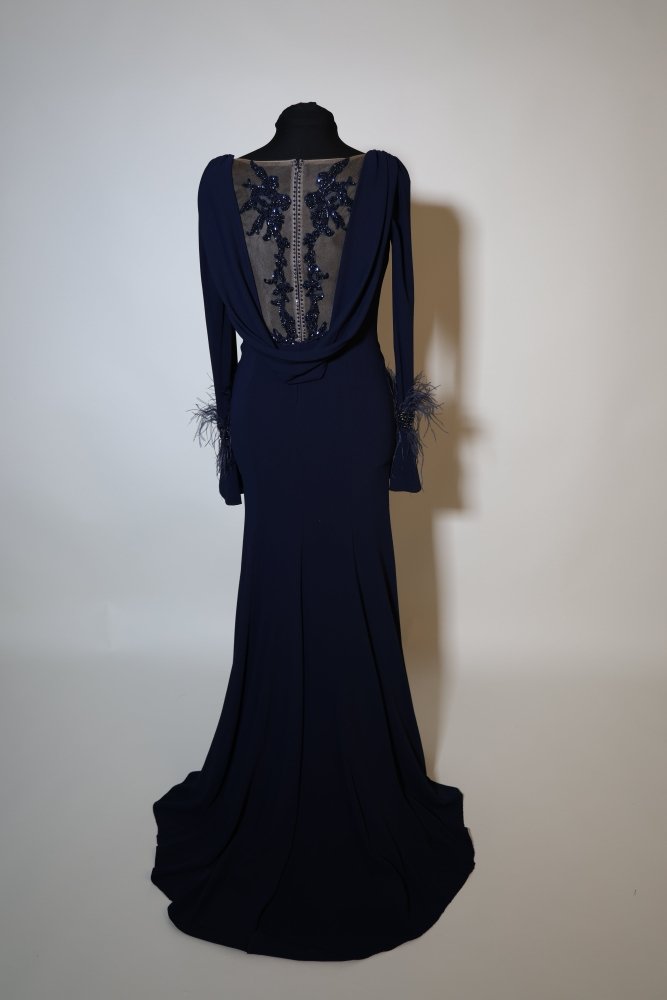Second Hand langärmliges Kleid mit semitransparentem Rückenausschnitt, dunkelblau - Dein Kleiderladen