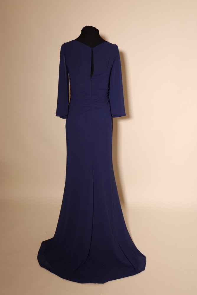 Second - Hand langarm Chiffonkleid mit Raffungen und Bestickungen, dunkelblau - Dein Kleiderladen