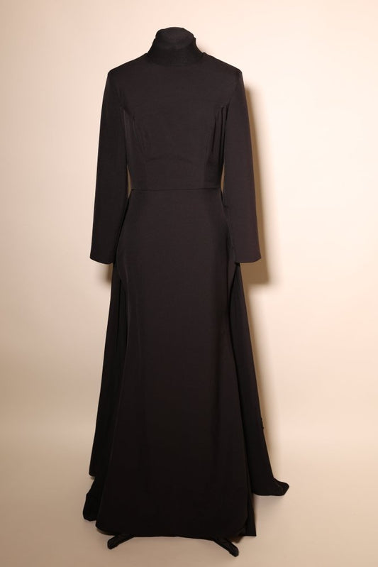 Second Hand langärmeliges Abendkleid mit Stehkragen und dezenten Applikationen, schwarz - Dein Kleiderladen