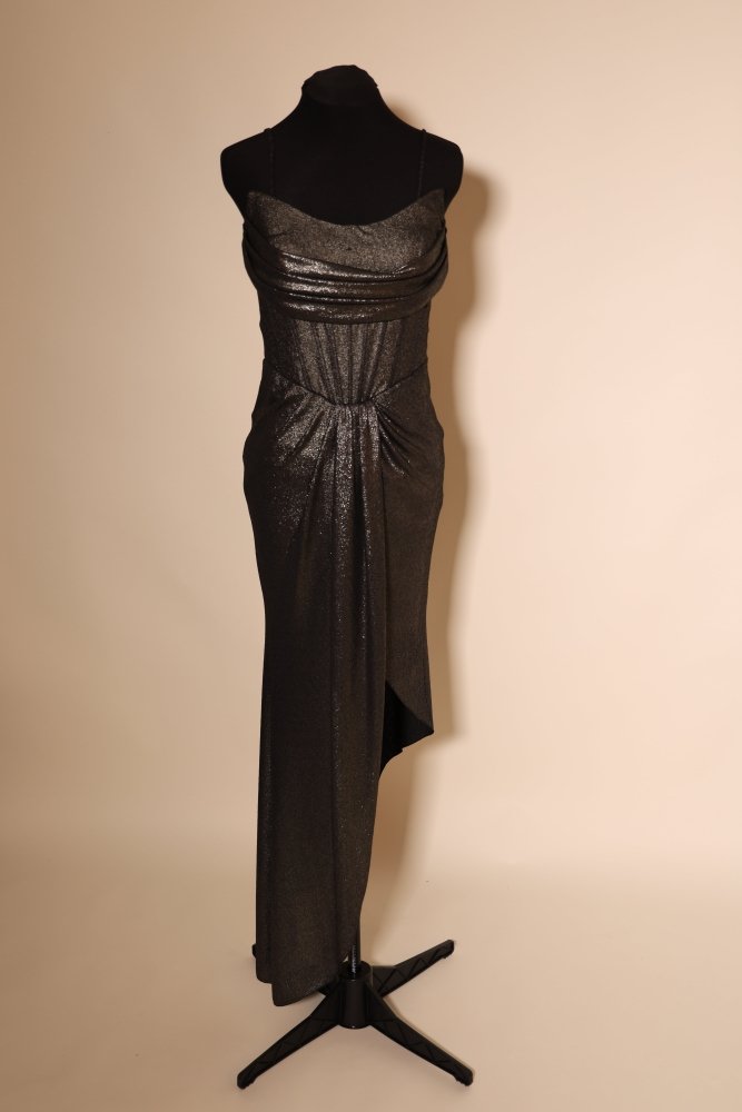 Second Hand Metallic Abendkleid mit Korsettoptik, schwarz - Dein Kleiderladen