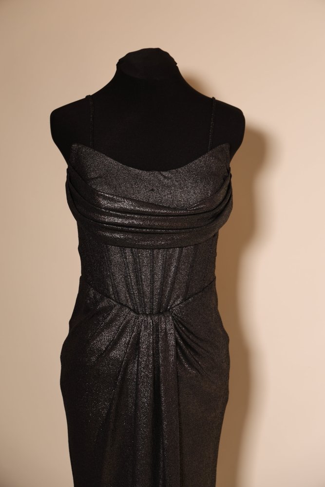 Second Hand Metallic Abendkleid mit Korsettoptik, schwarz - Dein Kleiderladen