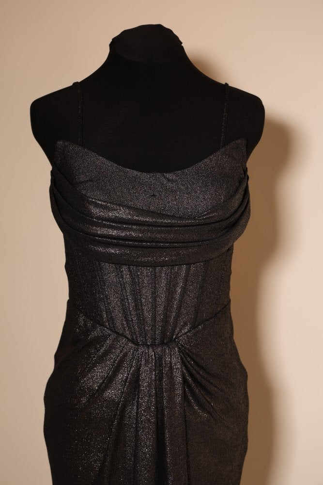 Second Hand Metallic Abendkleid mit Korsettoptik, schwarz - Dein Kleiderladen