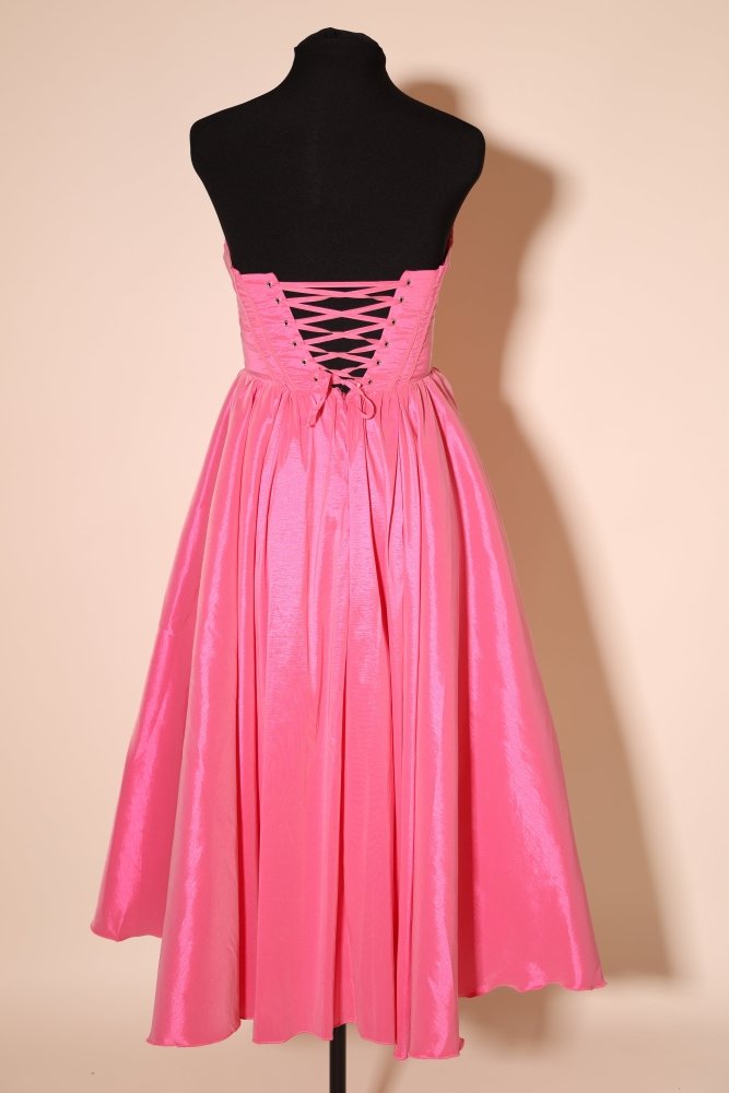 Second - Hand midi Satinkleid mit Korsettoptik und Schnürung, pink - Dein Kleiderladen