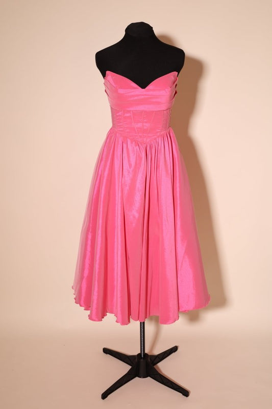 Second - Hand midi Satinkleid mit Korsettoptik und Schnürung, pink - Dein Kleiderladen