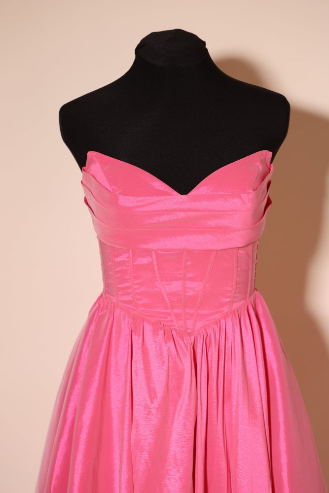 Second - Hand midi Satinkleid mit Korsettoptik und Schnürung, pink - Dein Kleiderladen