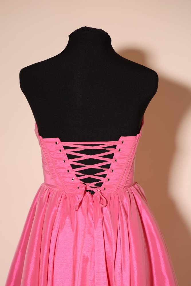 Second - Hand midi Satinkleid mit Korsettoptik und Schnürung, pink - Dein Kleiderladen