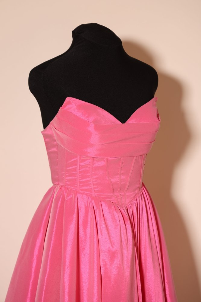 Second - Hand midi Satinkleid mit Korsettoptik und Schnürung, pink - Dein Kleiderladen