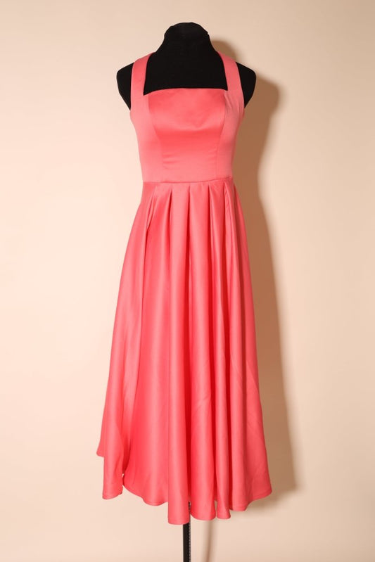 Second Hand Neckholder - Cocktailkleid mit Schnür - Rückenteil und schwingendem Rock, koralle - Dein Kleiderladen