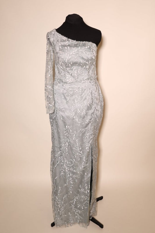 Second Hand One - Shoulder - Abendkleid mit Spitzenstickerei und Schlitz, silbergrau - Dein Kleiderladen