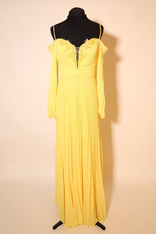 Second Hand Plisseekleid mit langen Ärmeln, gelb - Dein Kleiderladen