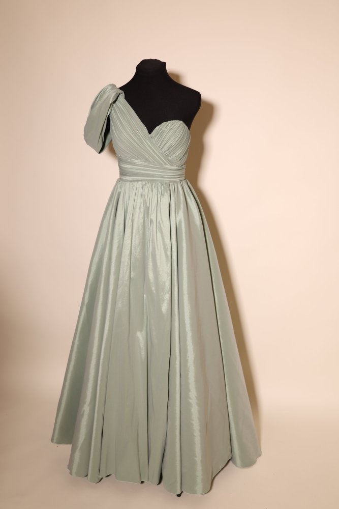 Second - Hand Satin - Tüllkleid mit Herzausschnitt und Schlitz, mint - Dein Kleiderladen