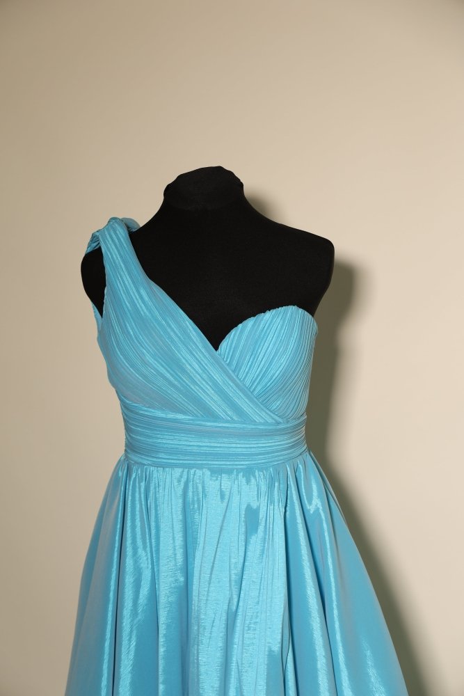 Second - Hand Satin - Tüllkleid mit Herzausschnitt und Schlitz, türkis - Dein Kleiderladen