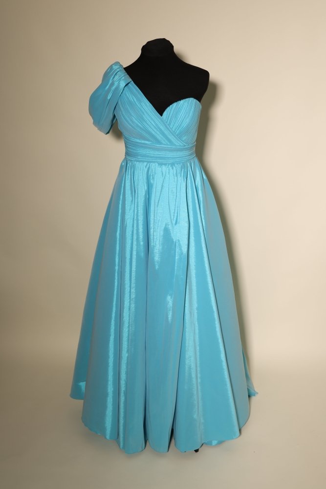 Second - Hand Satin - Tüllkleid mit Herzausschnitt und Schlitz, türkis - Dein Kleiderladen