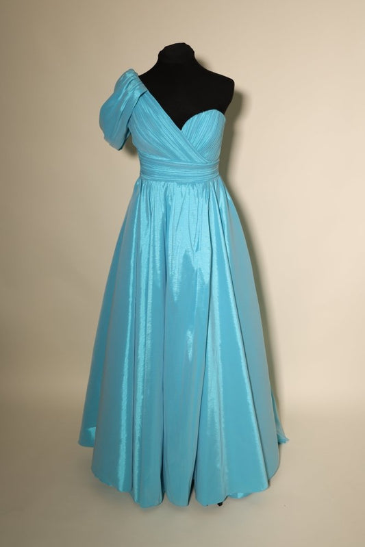Second - Hand Satin - Tüllkleid mit Herzausschnitt und Schlitz, türkis - Dein Kleiderladen