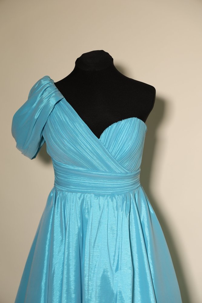 Second - Hand Satin - Tüllkleid mit Herzausschnitt und Schlitz, türkis - Dein Kleiderladen