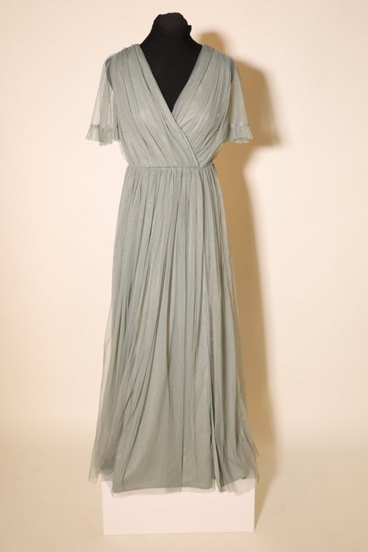 Second Hand schlichtes Abendkleid auf leicht fallendem Tüllstoff, khaki - Dein Kleiderladen