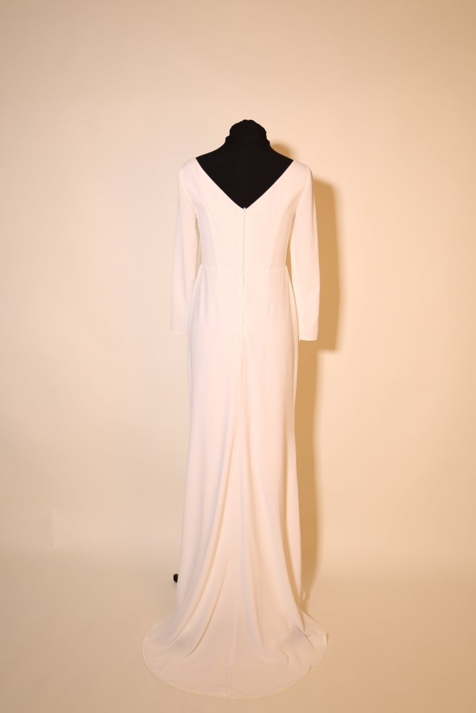 Second Hand schlichtes, langärmliges Brautkleid mit V - Ausschnitt, ivory - Dein Kleiderladen