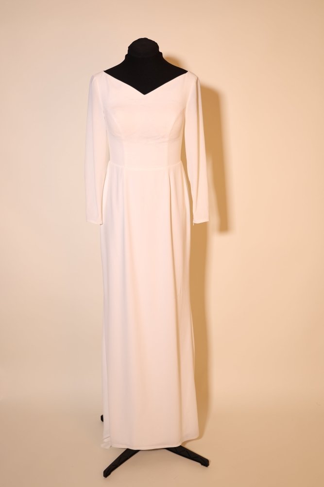 Second Hand schlichtes, langärmliges Brautkleid mit V - Ausschnitt, ivory - Dein Kleiderladen