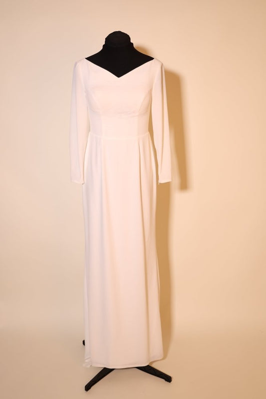 Second Hand schlichtes, langärmliges Brautkleid mit V - Ausschnitt, ivory - Dein Kleiderladen