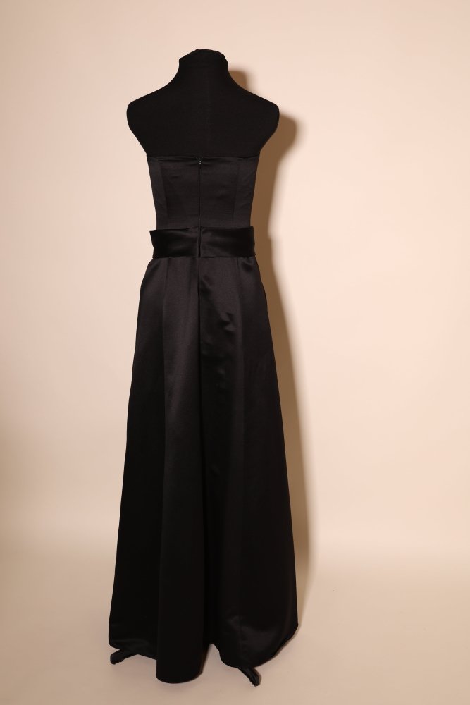 Second Hand schulterfreies Bandeau - Abendkleid mit drapiertem Satin - Maxirock, schwarz - Dein Kleiderladen