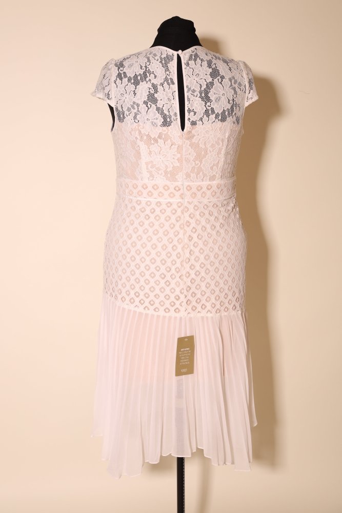 Second Hand Spitzenbrautkleid mit Rundhalsausschnitt und plissiertem Chiffonrock, beige - Dein Kleiderladen