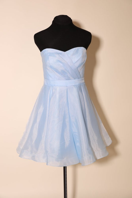 Second Hand trägerloses Cocktailkleid mit Wickel - Bustier und ausgestelltem Rock, hellblau - Dein Kleiderladen