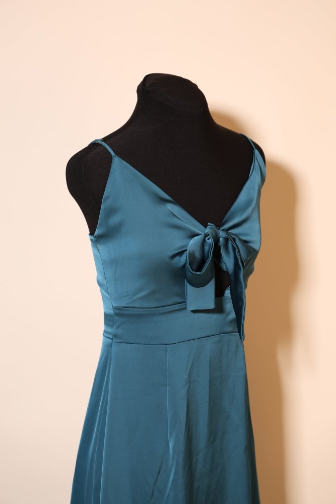 Second Hand weich fallendes Satinkleid mit eleganter Schleife, petrol - Dein Kleiderladen