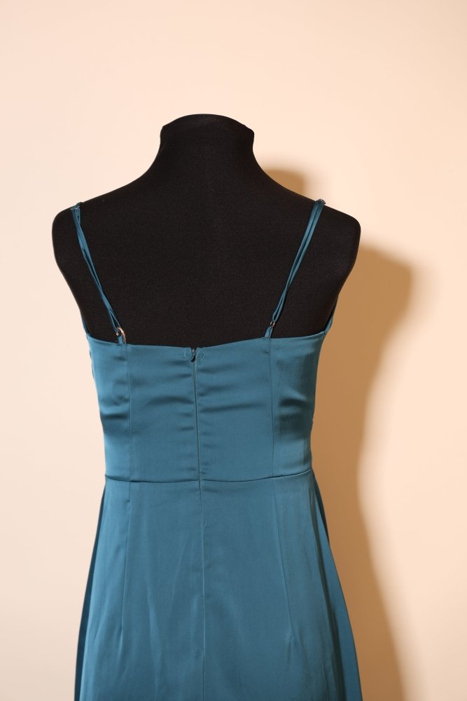 Second Hand weich fallendes Satinkleid mit eleganter Schleife, petrol - Dein Kleiderladen