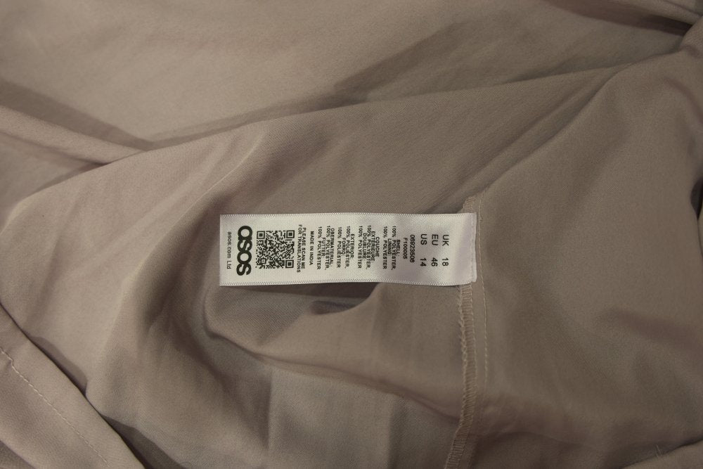 Second Hand Wickelkleid mit tiefem V - Ausschnitt und plissiertem Midirock, hellgrau - Dein Kleiderladen